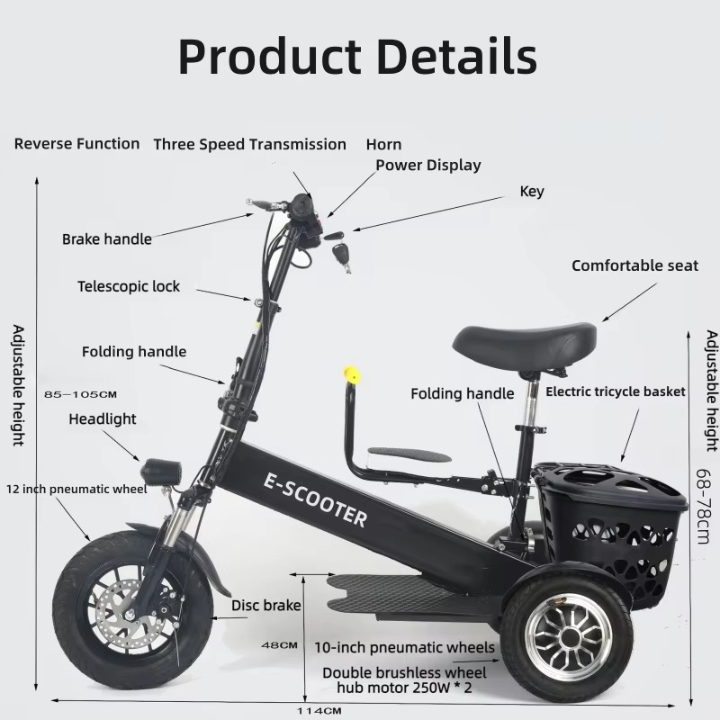 【2026】3 Wheel 2 Seats Folding  - Folding Electric Scooter 评论和价格