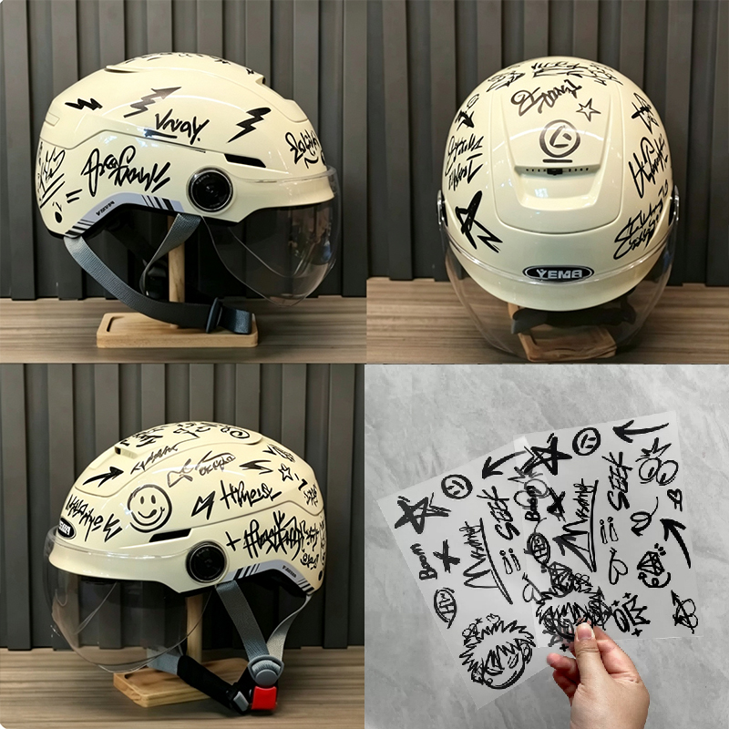 2pcs Punk Graffiti Motorcycle  - Scooter Helmet Set 评论和价格